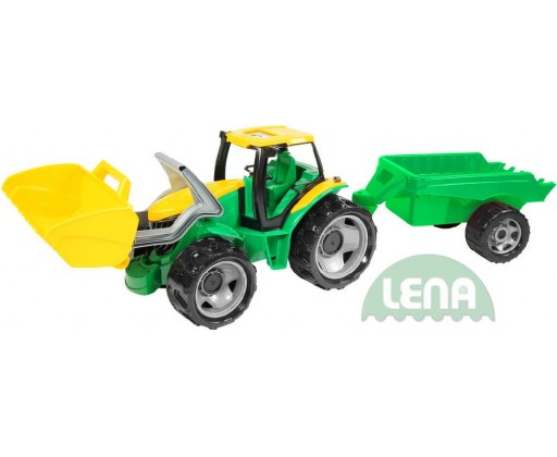 LENA Traktor plastový zelený set se lžící a přívěsem 110cm v krabici Lena