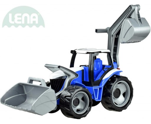 LENA Traktor se lžící a bagrem 107cm modro-šedý plast 02081 Lena