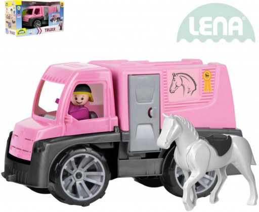LENA Truxx Auto růžové přeprava koní set se 2 figurkami v krabici Lena