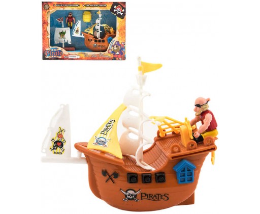 Loď plastová pirátská herní set s figurkou a doplňky v krabici HRAČKY