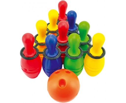 MAD Hra Bowling kuželky barevné 21cm set 10ks s koulí plast v síťce HRAČKY
