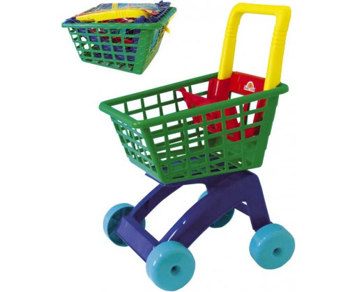 MAD Vozík barevný dětský nákupní košík 31x59x40cm 2 barvy plast HRAČKY