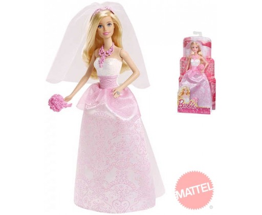 MATTEL BARBIE BRB Panenka nevěsta s kyticí v růžovo bílých šatech Mattel