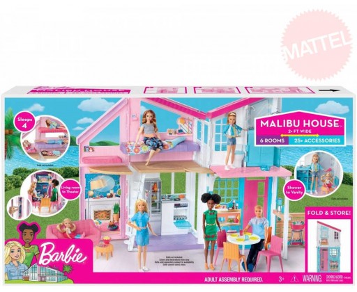 MATTEL BRB Dům v Malibu pro panenku Barbie rozkládací set s nábytkem a doplňky Mattel