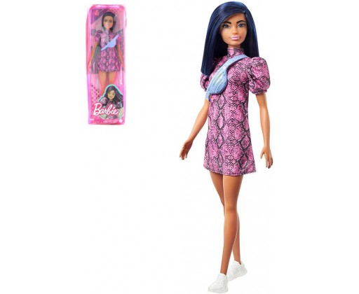 MATTEL BRB Panenka Barbie modelka tmavá pleť šaty vzor hadí kůže Mattel