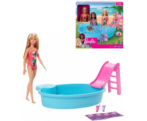 MATTEL BRB Panenka Barbie set s bazénem a doplňky v krabici Mattel