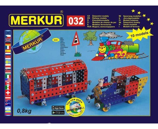 MERKUR M 032 Vláček Železniční modely 300 dílků *KOVOVÁ STAVEBNICE* Merkur