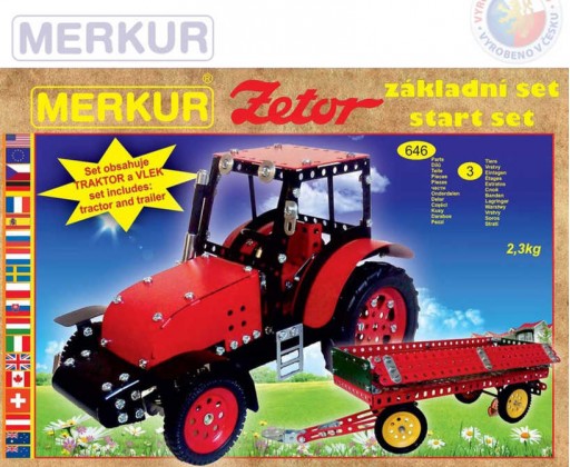 MERKUR Zetor základní set traktor + vlek 646 dílků *KOVOVÁ STAVEBNICE* Merkur