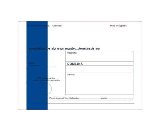 Obálky B6 s dodejkou samopropisovací - s modrým pruhem / 1000 ks Krkonošské obálky