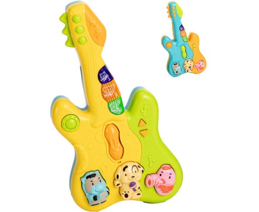 PL Baby kytara dětská barevná 22cm se zvířátky na baterie Světlo Zvuk plast HRAČKY