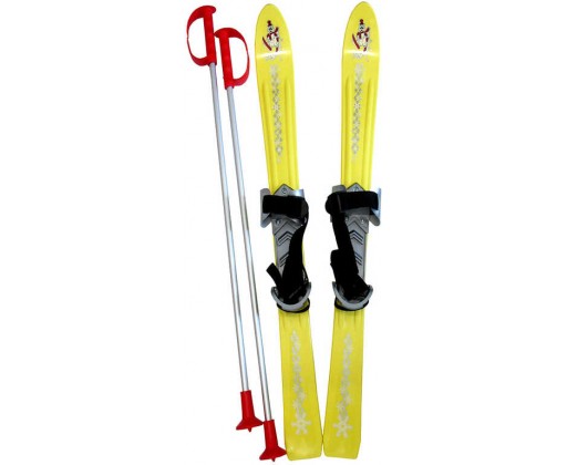 PLASTKON Lyže dětské Baby Ski 90cm carvingové Žluté s vázáním plast Acra