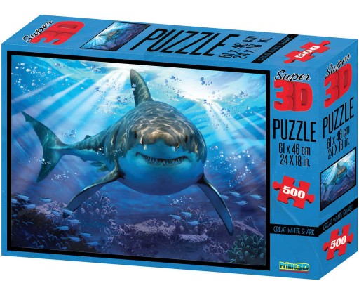 PUZZLE 3D Skládačka foto Žralok 61x46cm set 500 dílků v krabici HRAČKY