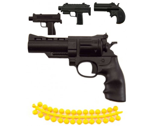 Pistole dětská 11cm na měkké kuličky set se soft náboji v krabici 4 druhy HRAČKY