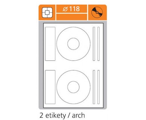 Print etikety A4 pro laserový a inkoustový tisk - průměr 118 mm (2 etikety / arch) na CD S+K Label