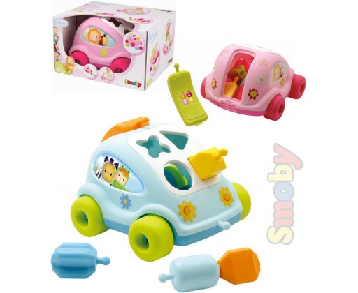 SMOBY Cotoons Baby auto vkládačka autíčko vkládací telefon tahací 2 barvy plast Smoby