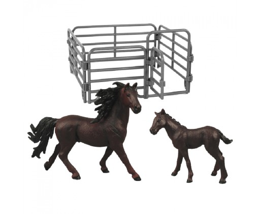 Sada koně 2 ks s ohradou tmavě hnědý s černou hřívou RAPPA