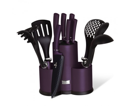 Sada nožů a kuchyňského náčiní ve stojanu 12 ks Purple Metallic Line BERLINGERHAUS
