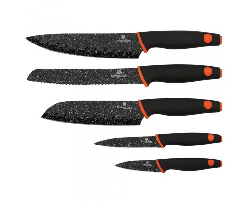 Sada nožů s mramorovým povrchem 5 ks Granit Diamond Line černá / oranžová BERLINGERHAUS
