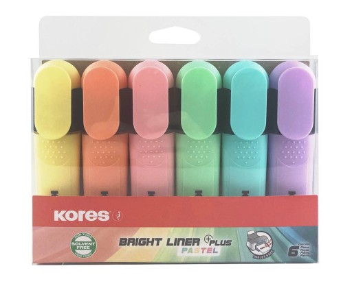 Sada zvýrazňovačů Kores Bright liner Pastel 6 ks Kores