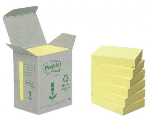 Samolepící bločky Post-it recyklované - 38 x 51 mm / žlutá / 6 x 100 lístků 3M