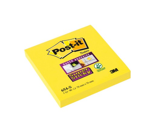 Samolepicí bločky Post-it silně lepící - 76 mm x 76 mm / 90 lístků / neon žlutá 3M