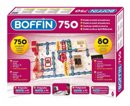 Stavebnice Boffin 750 elektronická 750 projektů na baterie 80ks v krabici 52x40x8cm Conquest