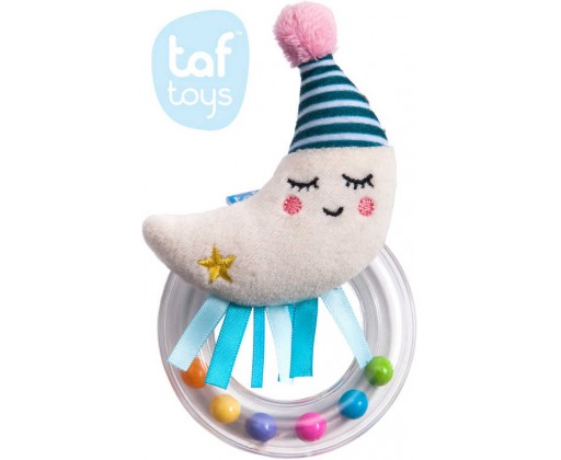 TAF TOYS Baby chrastítko plyšový měsíček s kuličkami pro miminko Taf Toys