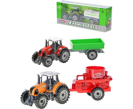 Traktor kovový 19cm set s přívěsem volný chod 3 barvy v krabici _Ostatní 1_