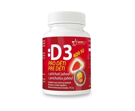 Vitamín D3 pro děti 400IU - jahoda 30 tablet Nutricius