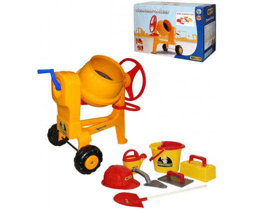 WADER Dětská míchačka Construct žlutá s přilbou a zednickým nářadím 50649 Wader
