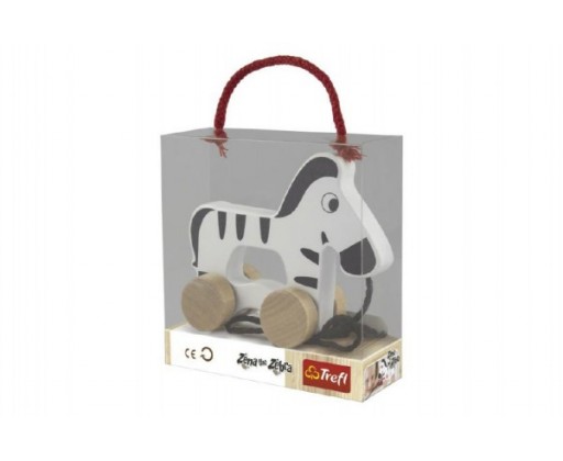 Zebra na kolečkách a s provázkem dřevěná Wooden Toys v krabici 15x16x6cm 12m+ Trefl