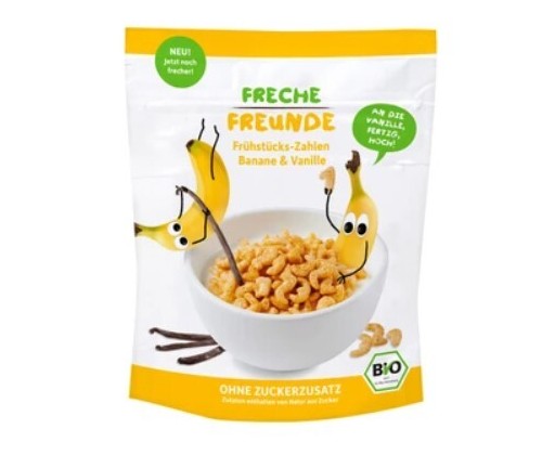 BIO Cereálie - křupavá čísla - Banán a vanilka 125 g Freche Freunde
