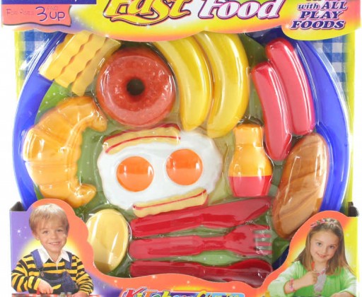 Fast Food Jídlo dětské makety potravin set s talířem a příbory plast HRAČKY