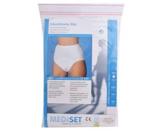 Inkontinenční dámské kalhotky s širokým měkkým gumovým pasem a velkou nepropustnou PU - membránou Vel. 46/48 Mediset