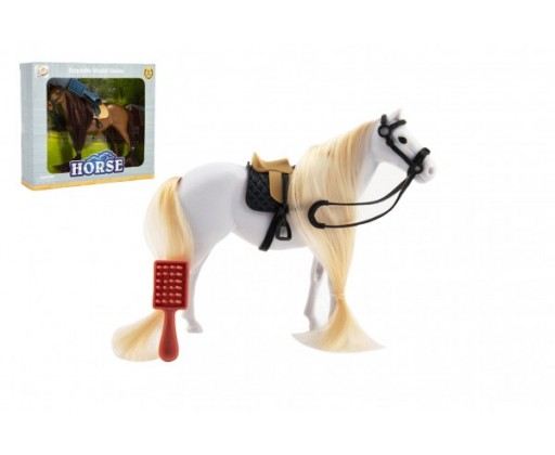 Kůň česací s hřebenem plast 18cm 2 barvy v krabičce 20x17x2cm Teddies