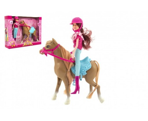 Kůň + panenka žokejka plast 23cm v krabici 35x26x8cm Teddies
