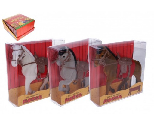 Kůň se sedlem fliška 16cm 3 barvy v krabičce 16x16x5