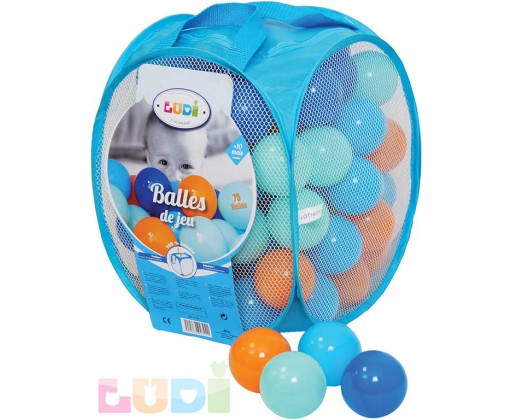 LUDI Baby míčky měkké modré + oranžové set 75ks v tašce plast Ludi