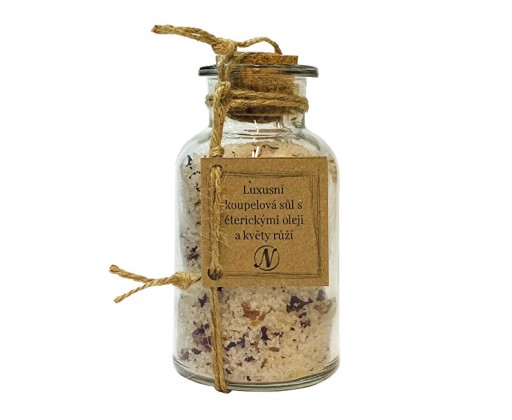 Luxusní koupelová sůl s éterickými oleji a květy růží 300 g Nikoleta-Maria