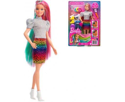 MATTEL BRB Barbie leopardí panenka s duhovými vlasy a doplňky Mattel