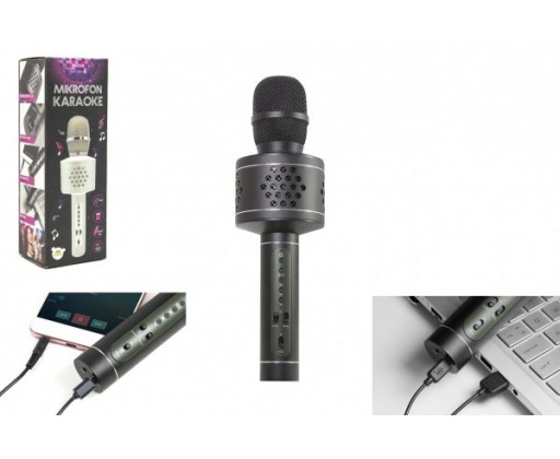 Mikrofon Karaoke Bluetooth černý na baterie s USB kabelem v krabici 10x28x8