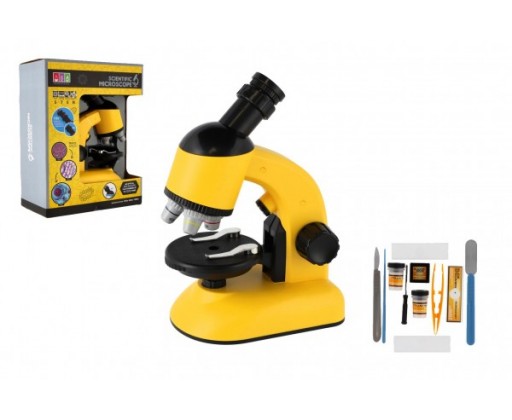 Mikroskop s doplňky plast 15cm na baterie se světlem v krabici 23x29x12cm Teddies