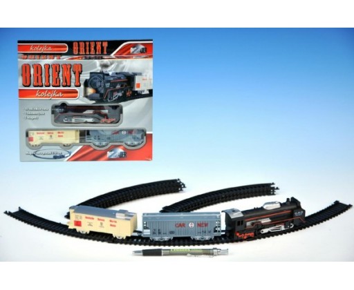 Orient Vlak + 2 vagóny délka dráhy 210cm na baterie se světlem v krabici Dromader