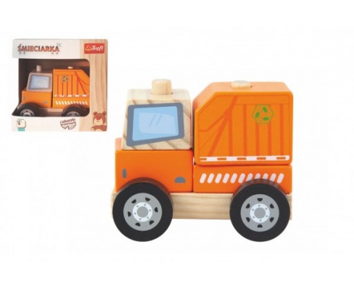 Popelářský vůz dřevěná hračka skládací 11cm v krabičce 13x13x9cm 12m+ Trefl