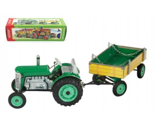 Traktor Zetor s valníkem zelený na klíček kov 28cm Kovap v krabičce Kovap