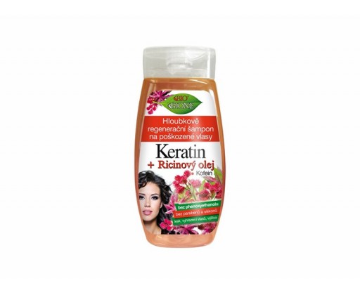 Bione Cosmetics Hloubkově regenerační šampon na poškozené vlasy Keratin + Ricinový olej  260 ml Bione Cosmetics