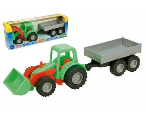 Traktor Mini Compact s přívěsem plast 24cm v krabici Lena
