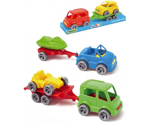 WADER Kid Cars Set 2 dopravní prostředky s přívěsem 24cm různé druhy Wader