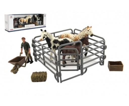 Zvířátka domácí farma plast kůň s doplňky sada 4 druhy v krabičce 43x14x10cm Teddies