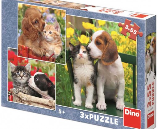 DINO Puzzle 3x55 dílků Zvířecí kamarádi foto 18x18cm skládačka 3v1 Dino
